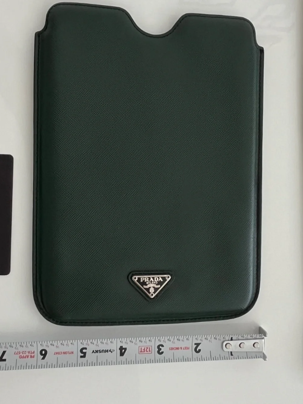 Prada iPad Mini Green Saffiano Black Leather Case Sleeve Pouch Triangle Logo